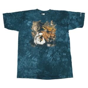 Vintage Wolf Eagle Moose Tie Dye Nature T-Shirt Calgary Canada Wildlife Teal XXL